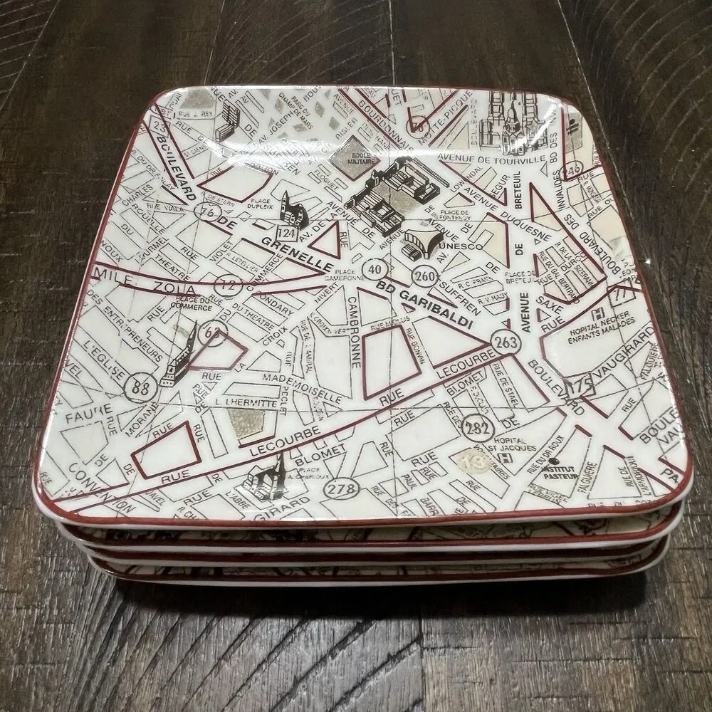 Target Home Set of 4 Salad Plates Paris Landmark Maps Porcelain 6”